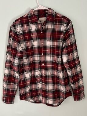 American Eagle Outfitters Burgundy and Gold Plaid Button-Down Shirt